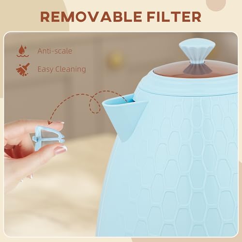 HOMCOM Electric Kettle, 1.7L, Fast Boil, 3kW Cordless Water Kettle with Removable Washable Anti-scale Filter, Auto Shut-off, 360° Swivel, UK Otter Thermostat, BPA Free, Light Blue