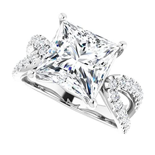 Jeweleryium 5 Ct Princess Cut Colorless Moissanite Engagement Ring, Wedding/Bridal Ring Set, Solitaire Halo Style, Solid Sterling Silver Vintage Antique Anniversary Promise Ring Gift For Her (7) #TOP17
