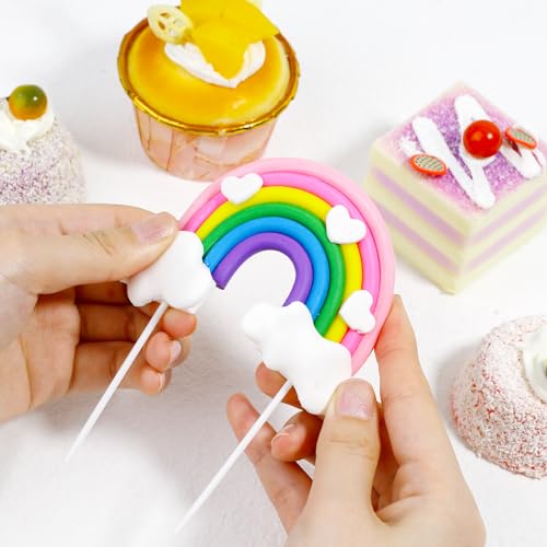 Mozeat Lens 547020_6_DJMSB8BW Rainbow Cake Topper, Soft Pottery Rainbow Heart Cloud Cake Decorations Colorful Rainbow Cupcake Topper Personalized Cake Topper Reusable Happy Birthday Cake Topper Birthday Party Decorations Supplies thumb #1