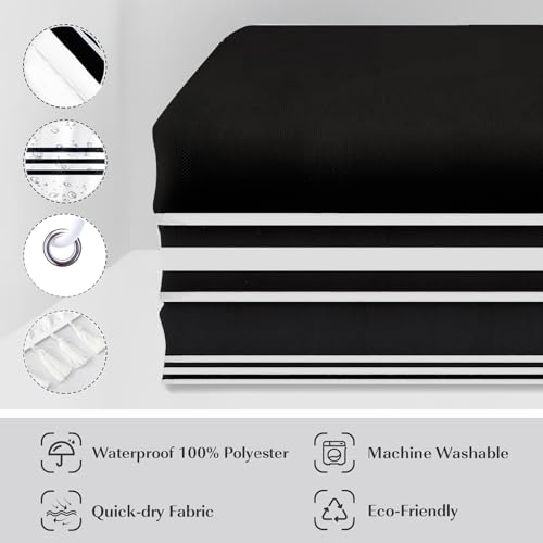 Seasonwood Black Shower Curtain White Striped with Black Tassels,Polyester Bath Curtain Decorative Spa Hotel Heavy Weighted 72-Inch Bathroom Curtains, 72 x 72 - Thumbnail 6