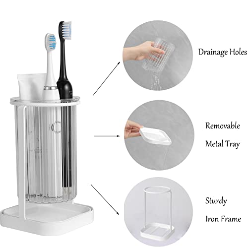 Toothbrush Holders With Drain Tray, Hanging Toothbrush And Toothpaste Holder Organizer Bathroom Caddy Countertop For Toothpaste, Razors, Electric Toothbrush - Clear #TOP1