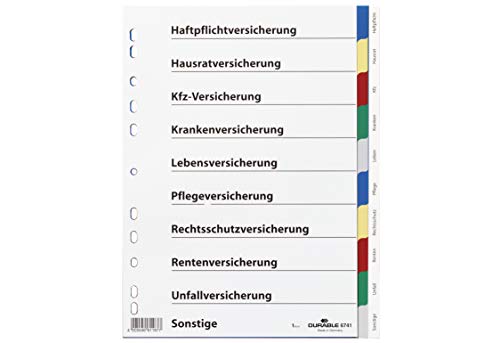 DURABLE Versicherungsregister/6741-27 DIN A4 farbiger Ablauf Hartfolie