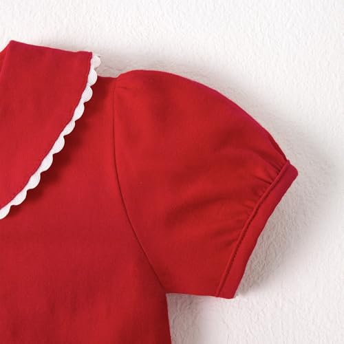 Image of 12M-14Y Toddler Baby Girls Peter Pan Collar Blouse Kids Girl Solid Color Puff Sleeve T-Shirts Casual Tee Tops