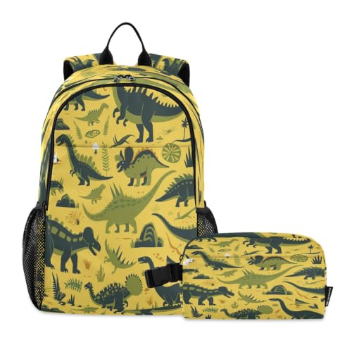 Sac à dos étudiant motif dinosaure vert avec sac d'école enfant