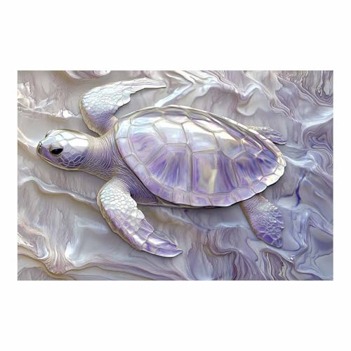 Tortue Marine Iridescente Abstraite : Toile moderne violette 70x100cm pour décoration murale