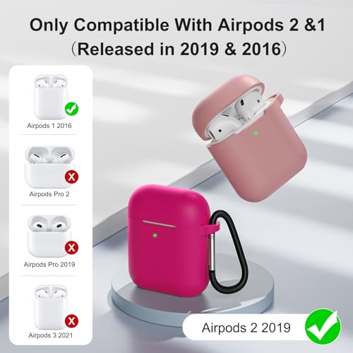 KOKOKA Case Cover Compatible with Airpods 2 with Cleaner kit, Premium Soft Silicone Skin Case Cover Shock Absorbing Protective Case for Airpods 2nd Generation with Carabiner, Bean Pink