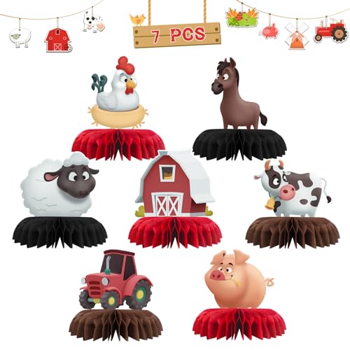 Farm Animals Table Honeycomb Centerpieces, Farm Party 3D Honeycomb Table Toppers Barn Birthday Party Table Decorations Farm Cute Animals Easter Favor Photo Booth Props 7 PCS
