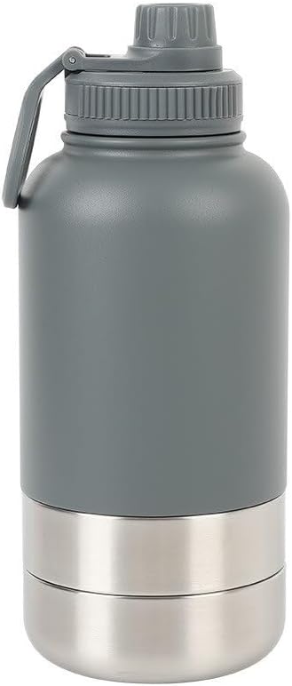 3 in 1 Portable Dog Travel Water Bottle with Detachable Food & Water Bowls Insulated Accessories Perfect for Any Trip Stainless Steel(Ivory)