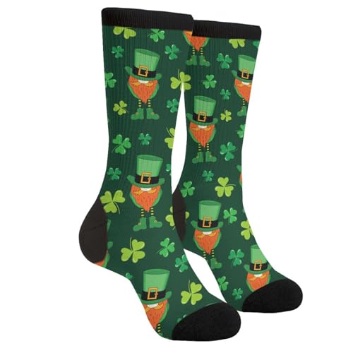 WILL BUDXEG Casual Novelty Funny Crew Socks Fashion Comfortable Men'S And Women'S Crazy Dress Socks, St. Patrick's Day Four Leaf Clover Green Leprechaun Lucky Shamrocks Irish Gnome Gnomes, 1