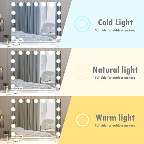 Neuweaby Large Vanity Lighted Mirror With Lights, 15 Led Bulbs, Light Up Hollywood Makeup Mirror With 3 Color Modes, Tabletop Or Wall-Mounted #TOP5