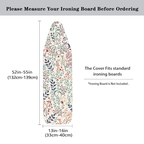 Image of Floral Print Ironing Board Cover 15X54 inch - Stain-Resistant, Standard Size Iron Board Cover with Hook and Loop Elastic Edge Easy to Install, Heatproof