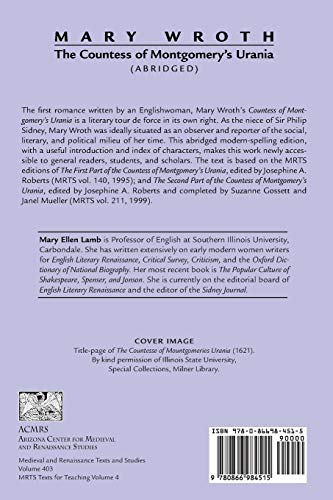 Mary Wroth: The Countess Of Montgomery's Urania (Abridged) (Medieval And Renaissance Texts And Studies) (Volume 403) #TOP1