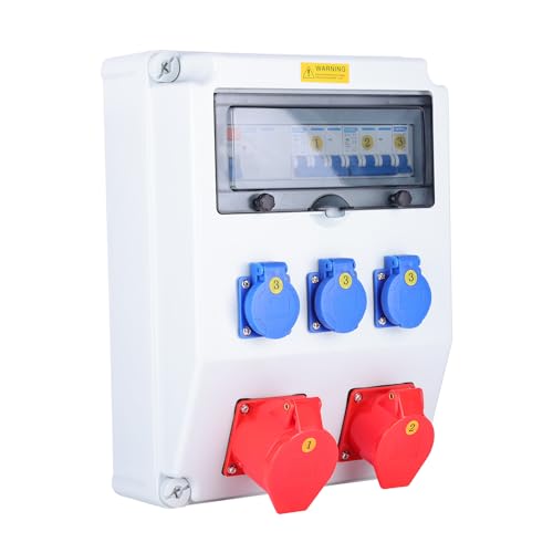 Coffret Électrique de Chantier Triphasé 400V, Coffret de Distribution Électrique Industriel avec Disjoncteur Différentiel 63A, Prises Industrielles 16A et 32A, Usage Professionnel BTP