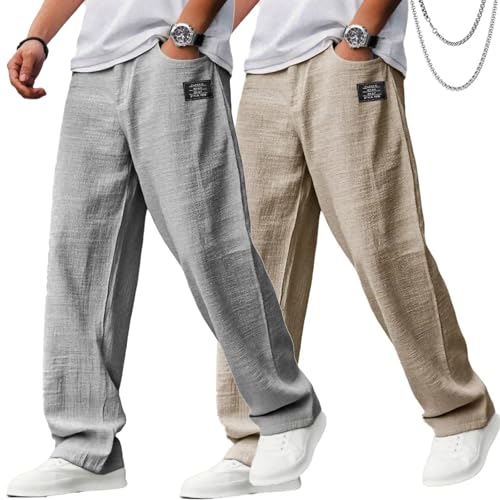 Mokaloha Pants, Mokaloha Mens Pants, 2025 Summer New Men's Casual Hemp Fabric Embroidered Logo Drawstring Trousers