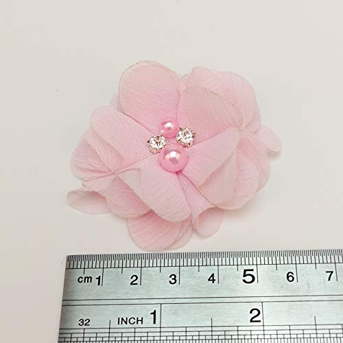 Chenkou Craft Pack of 12pcs Chiffon Flowers Ribbon Bows W/Beads 2-3/8