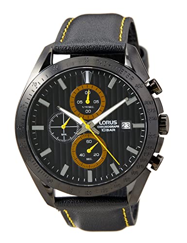 Men's Stainless Steel Quartz Watch with Leather Strap, Black, 22 (Model: ) - Lorus RM309HX9