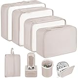 Juego de ocho organizadores: Con tres bolsas para ropa, dos bolsas para calzado, una bolsa para ropa interior, una bolsa para productos cosméticos y una bolsa para accesorios electrónicos; ideal para almacenar y separar la ropa sucia de la limpia, las toallas mojadas, la ropa interior y los artículos de higiene.
