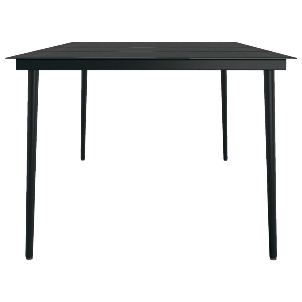 Mesa de comedor de jardín negra 200 x 100 x 74 cm de acero con recubrimiento en polvo y cristal para terraza, balcón, porche, camping, barbacoa y comida al aire libre