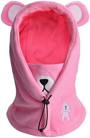 Boys Girls Winter Warm Windproof Balaclava Hat Ski Riding Face Mask Fleece Neck Warmer (Pink)