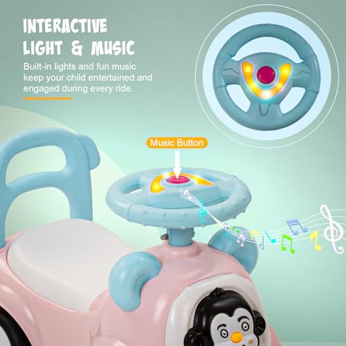 Image of Snappy Baby Ride on Cars for Kids | Indoor Push Ride on Car with Safety Backrest & Toy Storage | Portable Kid Cars with Music & Horn | Outdoor Rider car for Kids 1 to 3 Years (Pink)