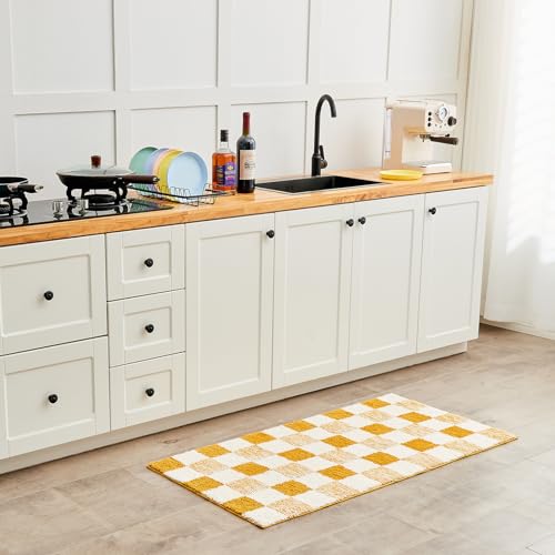 CozeCube Bath mats for Bathroom Non Slip, Fluffy Absorbent Microfiber Bath mat Washable, Aesthetic Bathroom Rugs, Long Harvest Gold Checkered Bath mat, Harvest Gold, 47" x 24" by CozeCube - Image 6