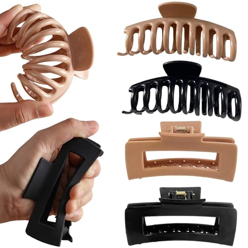 BAHME 4 Pcs mollette capelli donna, pinze per capelli, Mollette Capelli Donna, Fermaglio Capelli Grande, Pinze per Capelli Morbide Antiscivolo con Forte Tenuta, per Uso Quotidiano Lavoro e Feste