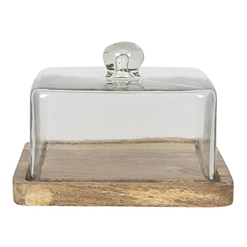 Clayre & Eef Campana de cristal para quesos, madera y cristal, 6GL2869