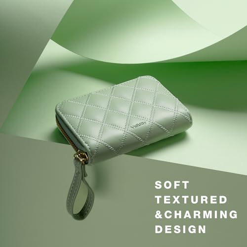 Vulkitty Suporte de cartão de crédito RFID feminino carteira de couro acolchoada com zíper estojo pa