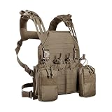 Tasmanian Tiger TT Modular Chest Rig 4xM4 Militär Gurtzeug mit 4 Magazin-Taschen, abnehmbaren Seiten-Taschen und abklettbarem Frontflap für SAPI-Platten der Größe M; Coyote Brown