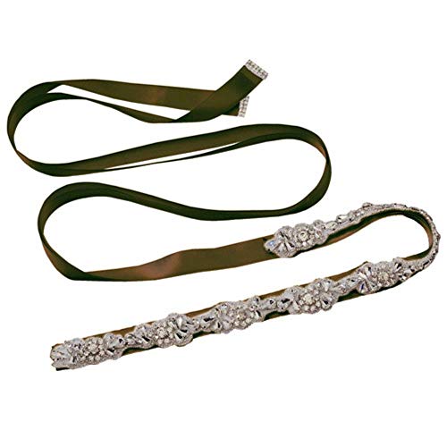 TTYAC S235 accesorios para novias cinturón plateado vestido de novia cinturón con diamantes de imitación para la novia cinturón de diamantes de imitación para vestido de fiesta, marrón Cover