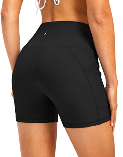 Soothfeel Women's High Waisted Swim Board Shorts 5 Inch UPF 50+ Tummy Control Bathing Suit Bottoms for Women with Pockets2