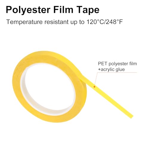 Image of uxcell 1 Rolls Yellow 0.47 Inch x 72 Yards Polyester Film Electrical Tape PET Tape High Temperature Heat Resistant Tape for Transformer Motor Wire 5S Positioning Logo,12mm x 66m