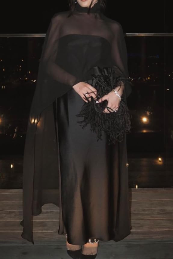 Women Chiffon Long Cape High Low Flowy Poncho Sheer Mesh Shawl and Wraps Capelets Bridal Wedding Evening - Image 3