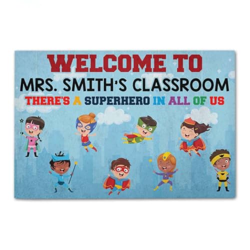 ���փ}�b�g �p�[�\�i���C�Y���ꂽ�V�w���̃A�C�f�A���t�J�X�^�������ɂ̓X�[�p�[�q�[���[�����܂� 50×80cm doormat Personalized Back To School Ideas Teacher There's a superhero in 