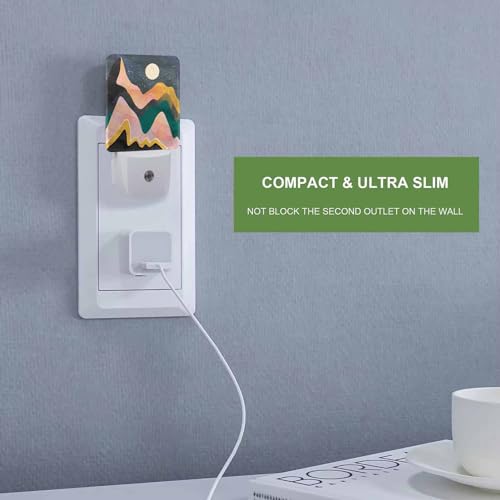 Image of LED Night Light,Mountains Night Sky Moon Colorful Illustration LED Night Light Plug into Wall with Dusk to Dawn Light Sensor White Energy Efficient Nightlight for Hallway Living Room Kitchen