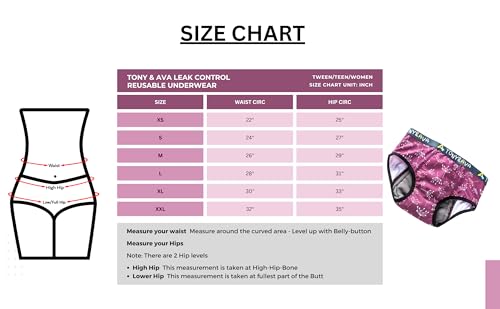 Tony & Ava Teen Incontinence Underwear for Girls – Bikini Brief Pull Ups, Reusable, Sensory-Friendly, 2-Pack Dandelion Print (Size Large, 140–155 lbs), Daytime Protection Purple4