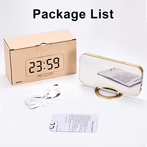 Ygdigital Digital Alarm Clock,6.5 Inch Led Mirror Electronic Clocks,With 2 Usb Charging Ports,3 Adjustable Brightness, Snooze,12/24H, For Bedroom Home Office (Gold) #TOP6