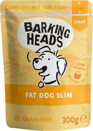 Barking Heads Low-Calorie Wet Dog Food - Fat Dog Slim (10x300g) - 85% Natural Free-Run Chicken with No Artificial Flavours - Grain-Free Recipe with Reduced Fat