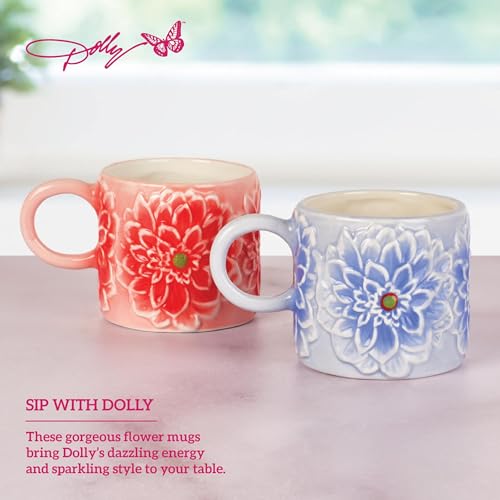 Dolly Parton Set of 2 Jeweled Mosaic Figural Blue and Pink Flower Coffee Tea Mugs Earthenware Hand Wash Only Drinkware Gift Set, 15 Ounce by Dolly Parton - Used condition - Image 3