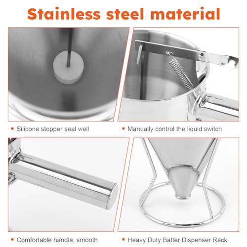 Pancake Batter Dispenser, 4-Caliber Stainless Steel Funnel Cake Dispenser with Stand Baking Tool for Cake Pancakes Cupcakes Muffins Crepes Waffles (20oz,600ml) by Kakalote - Image 4