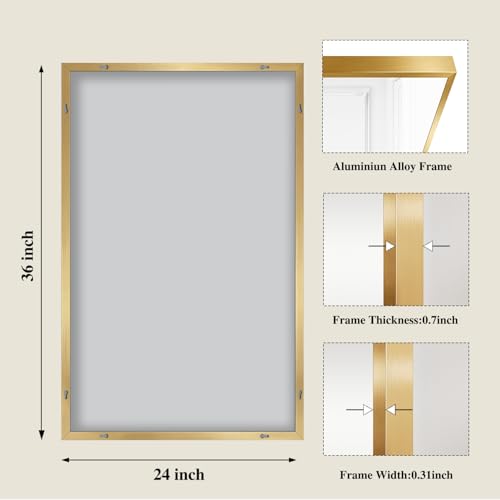 Image of Koonmi Gold Mirrors for Wall, 24x36 Inch Bathroom Mirror, Rectangular Wall Mirror for Living Room Bedroom Bathroom, Hangs Horizontally or Vertically