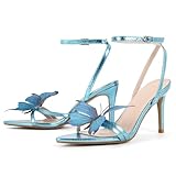 MissHeel Blue Heels for Women Butterfly High Heel Ankle Strap Stiletto-Heels with Butterflies Shoes Wedding Size 7