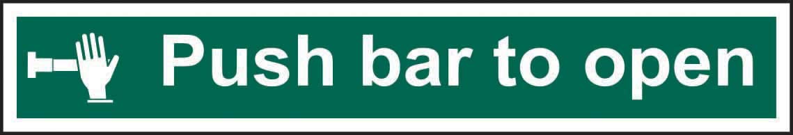 Centurion White Centurionpush Bar To Open Fire Door Sign, Self-Adhesive Pvc, 600Mm X 100Mm