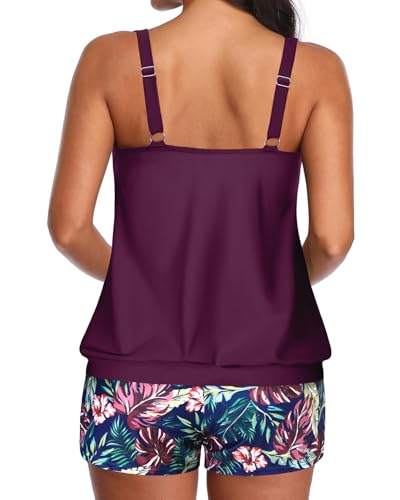 Image of Aqua Eve Two Piece Women's Tankini Swimsuits Blouson Swim Tank Top with Shorts Modest Bathing Suits