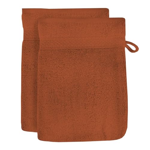Soleil d'ocre, Lagune Lot de 2 Gants de Toilette, Coton, Terra, 16x21 cm