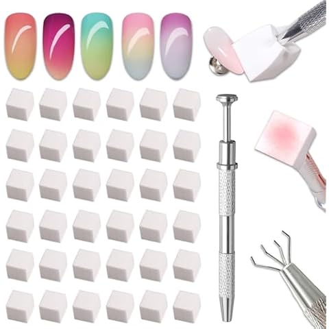 100 Pcs Soft Nail Sponges with 4 Claws Metal Grabber, Wsimily White Mini Nail Sponges for Ombre Metal Grabber Pen Nail Brush Nail Supplies Manicure Nail Art Tools Nail Accessories Cover