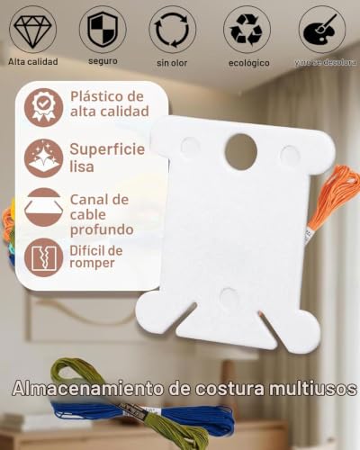 Miniatura 4 de Fuglus 60pcs Bobinas De Hilo, Tarjetas De Hilo, Plástico Blanco Para Punto De Cruz, Bordado Y Manualidades, Organizador De Hilos, Para Costura, Bricolaje Y Almacenamiento De Hilos De Bordar