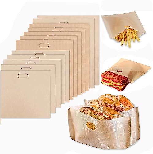 ZDYFC Bolsas para Tostadora de Teflón 12 piezas Bolsas para Tostar Reutilizables Antiadherentes Lavables Resistente al Calor para sándwich aperitivos parrilla de microondas, 3 tamaños