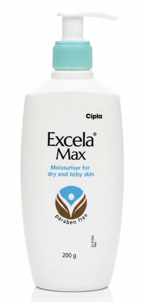 Image of Cipla Excela Max Moisturiser 200 g | Paraben Free | Moisturiser for Dry & Itchy Skin | With Glycerin & Emollients | Daily Skin Care Lotion