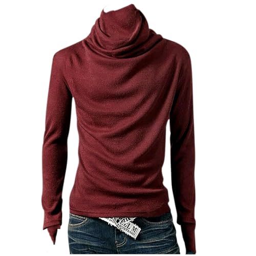 Casual Turtleneck Sweaters for Mens Knitted Thermal Long Sleeve Long Length Pullover Vintage Cowl Neck Jumper